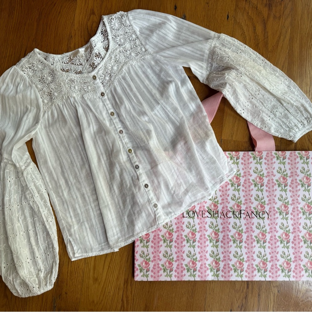 LoveShackFancy White Lace Button Down Shirt